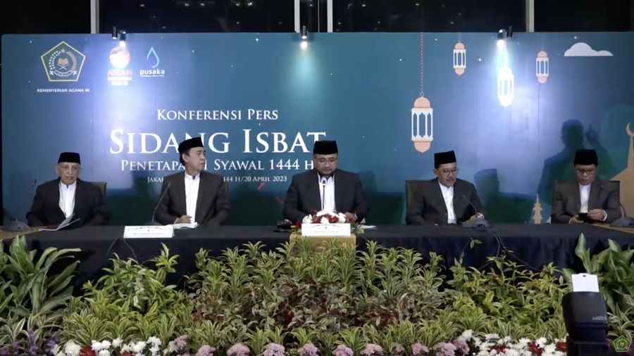 Konfrensi pers Sidang Isbat penentuan Idul Fitri 1 Syawal 1444 H. (Tangkapan layar Youtube Kementrian Agama)