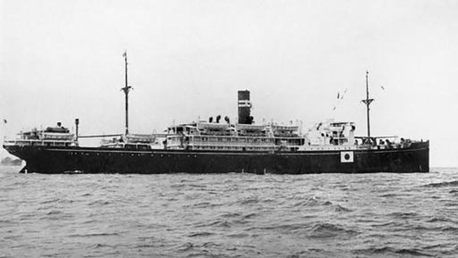 This handout photo taken in 1941 and obtained on April 22, 2023 from the Australian War Memorial shows the Japanese transport ship Montevideo Maru at sea. - Deep-sea explorers said on April 22 that they had located the wreck of a World War II Japanese transport ship, the Montevideo Maru, which was torpedoed off the Philippines killing nearly 1,000 Australians aboard. (Photo by Handout / Australian War Memorial / AFP) / RESTRICTED TO EDITORIAL USE - MANDATORY CREDIT 