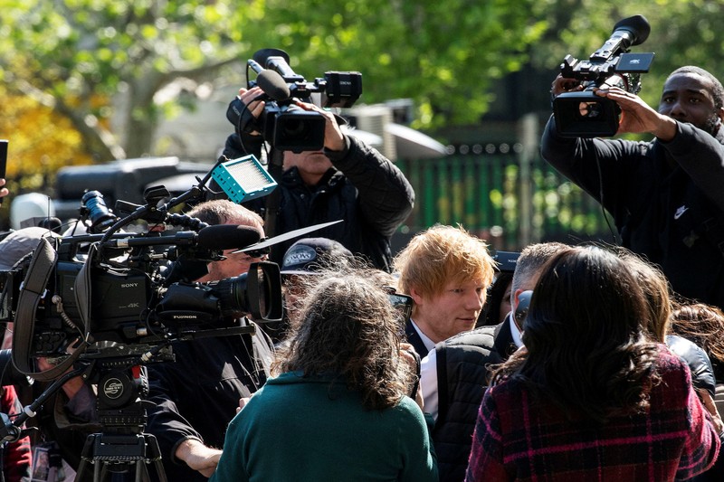 Singer Ed Sheeran arrives at Manhattan Federal Court for his copyright trial in New York City, U.S., April 25, 2023.  REUTERS/Eduardo Munoz