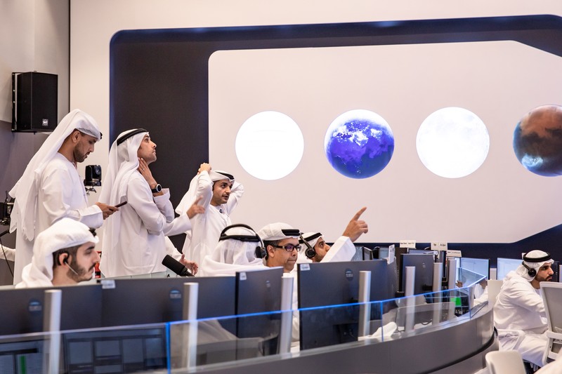 1252172990 DUBAI, UNITED ARAB EMIRATES - APRIL 25: A copy of the Emirati-made Rashid Rover in the command center of the Mohammed Bin Rashid Space Centre on April 25, 2023 in Dubai, United Arab Emirates. The Rashid Rover would have been the first Arab-made spacecraft to land on the surface of the Moon, but the landing of the spacecraft carrying the Rover was unsuccessful. (Photo by Andrea DiCenzo/Getty Images)