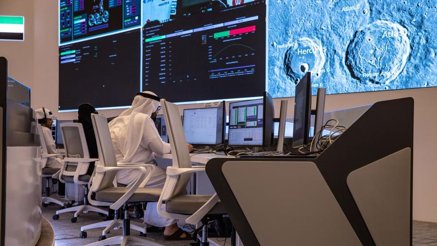 DUBAI, UNITED ARAB EMIRATES - APRIL 25: A copy of the Emirati-made Rashid Rover in the command center of the Mohammed Bin Rashid Space Centre on April 25, 2023 in Dubai, United Arab Emirates. The Rashid Rover would have been the first Arab-made spacecraft to land on the surface of the Moon, but the landing of the spacecraft carrying the Rover was unsuccessful. (Photo by Andrea DiCenzo/Getty Images)