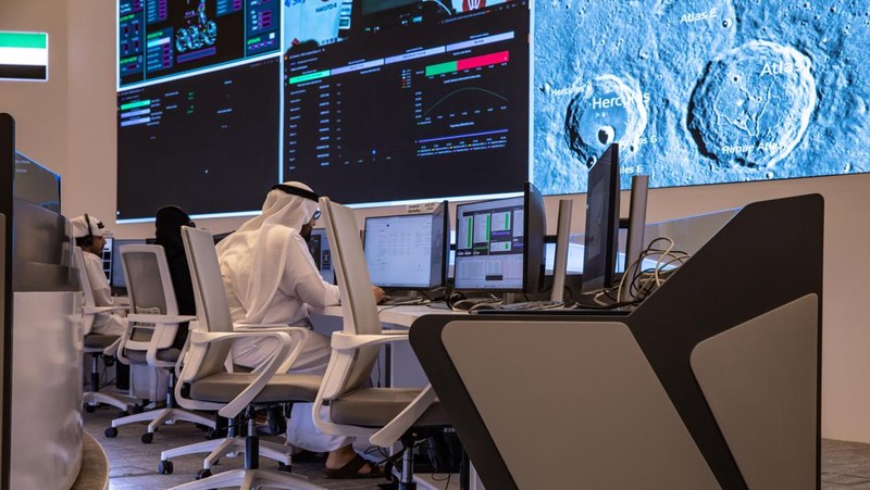 DUBAI, UNITED ARAB EMIRATES - APRIL 25: A copy of the Emirati-made Rashid Rover in the command center of the Mohammed Bin Rashid Space Centre on April 25, 2023 in Dubai, United Arab Emirates. The Rashid Rover would have been the first Arab-made spacecraft to land on the surface of the Moon, but the landing of the spacecraft carrying the Rover was unsuccessful. (Photo by Andrea DiCenzo/Getty Images)