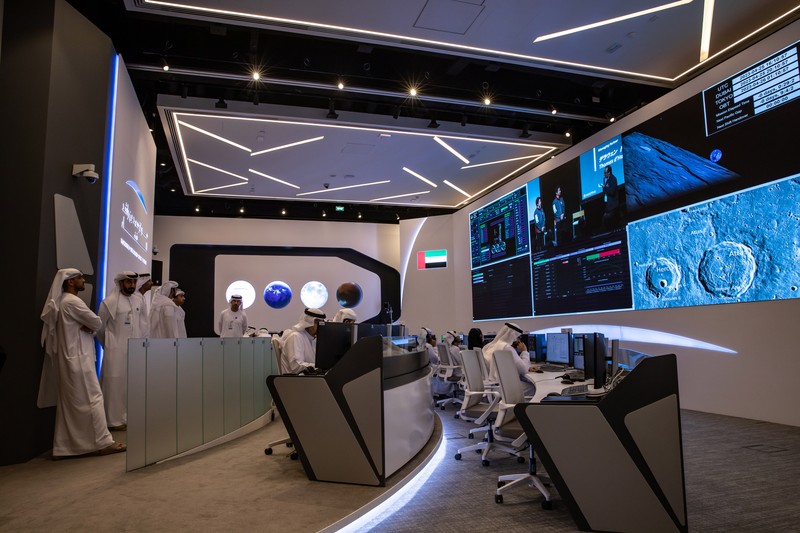 DUBAI, UNITED ARAB EMIRATES - APRIL 25: A copy of the Emirati-made Rashid Rover in the command center of the Mohammed Bin Rashid Space Centre on April 25, 2023 in Dubai, United Arab Emirates. The Rashid Rover would have been the first Arab-made spacecraft to land on the surface of the Moon, but the landing of the spacecraft carrying the Rover was unsuccessful. (Photo by Andrea DiCenzo/Getty Images)