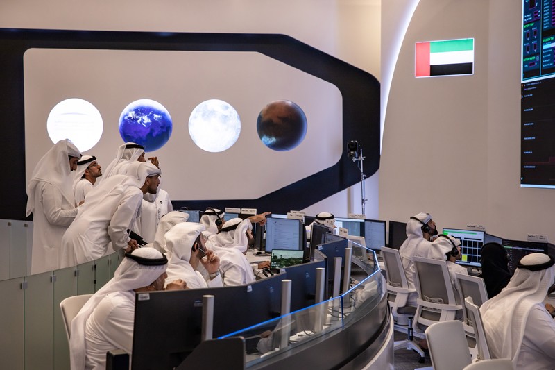 1252172990 DUBAI, UNITED ARAB EMIRATES - APRIL 25: A copy of the Emirati-made Rashid Rover in the command center of the Mohammed Bin Rashid Space Centre on April 25, 2023 in Dubai, United Arab Emirates. The Rashid Rover would have been the first Arab-made spacecraft to land on the surface of the Moon, but the landing of the spacecraft carrying the Rover was unsuccessful. (Photo by Andrea DiCenzo/Getty Images)