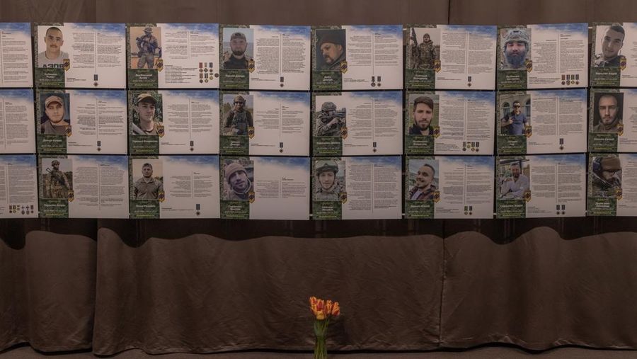 KYIV, UKRAINE - APRIL 26: A man walks down the steps next to exhibited items of the Russian army on April 26, 2023 at the National Museum of the History of Ukraine in Kyiv, Ukraine. Museum curators retrieved a variety of items left by Russian soldiers during the first part of their 2022 invasion, when Russian forces occupied areas around Kyiv. Russia ultimately retreated from around the capital, concentrating its land war in the east. (Photo by Roman Pilipey/Getty Images)