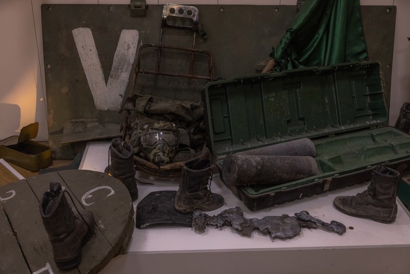 1252211004 KYIV, UKRAINE - APRIL 26: A man walks down the steps next to exhibited items of the Russian army on April 26, 2023 at the National Museum of the History of Ukraine in Kyiv, Ukraine. Museum curators retrieved a variety of items left by Russian soldiers during the first part of their 2022 invasion, when Russian forces occupied areas around Kyiv. Russia ultimately retreated from around the capital, concentrating its land war in the east. (Photo by Roman Pilipey/Getty Images)