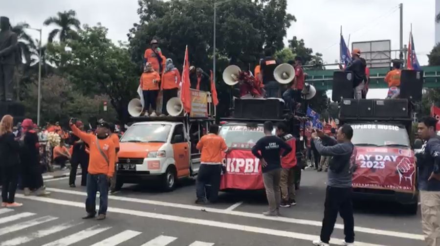 Demo buruh memperingati may day di Jakarta