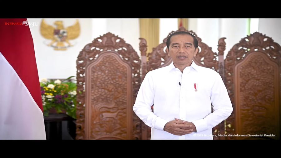 Presiden Joko Widodo menyampaikan selamat Hari Buruh Internasional 2023, Senin (1/5/2023).