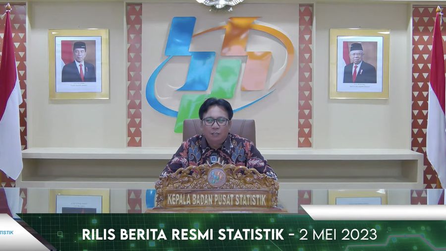 Kepala BPS Margo Yuwono dalam acara rilis BPS Selasa (2/5/2023). (Tangkapan layar youtube BPS)