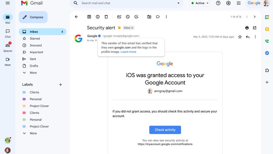 Gmail centang biru