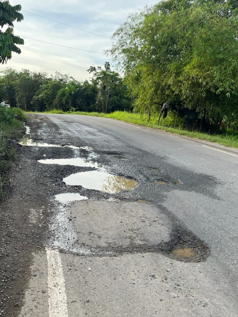 Jalan rusak dan berlubang di Tempino, Jambi. Jalan rusak dan berlubang di Tempino, Jambi. (CNBC Indonesia/Mikel Jefriando)