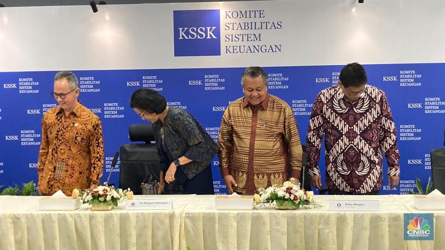 Konferensi Pers Hasil Rapat Berkala KSSK II Tahun 2023. (CNBC Indonesia/Mentari Puspadini)