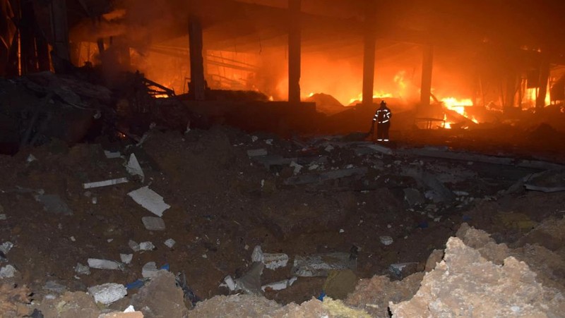Serangan pesawat tanpa awak milik militer Rusia di Kota Kyiv, Ukraina, Senin (8/5/2023). (REUTERS/Gleb Garanich)