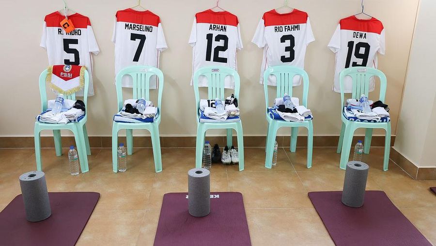 Ruang ganti pemain TIm Nasional (Timnas) Indonesia U-22 saat SEA Games 2023 Kamboja. (Dok. PSSI)