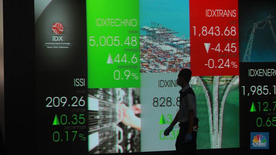 Layar digital pergerakan Indeks Harga Saham Gabungan (IHSG) di Gedung Bursa Efek Indonesia, Jakarta, Rabu (10/5/2023). (վ/Muhammad Sabki)