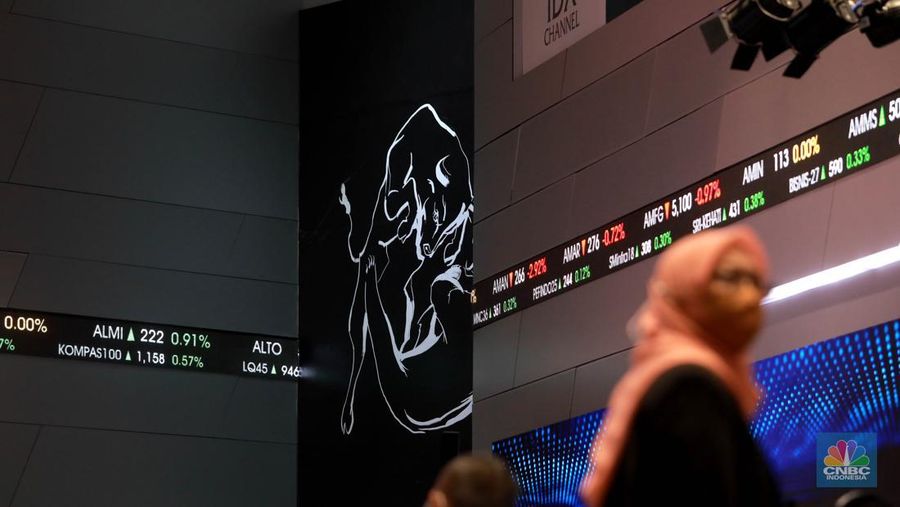 Layar digital pergerakan Indeks Harga Saham Gabungan (IHSG) di Gedung Bursa Efek Indonesia, Jakarta, Rabu (10/5/2023). (վ/Muhammad Sabki)