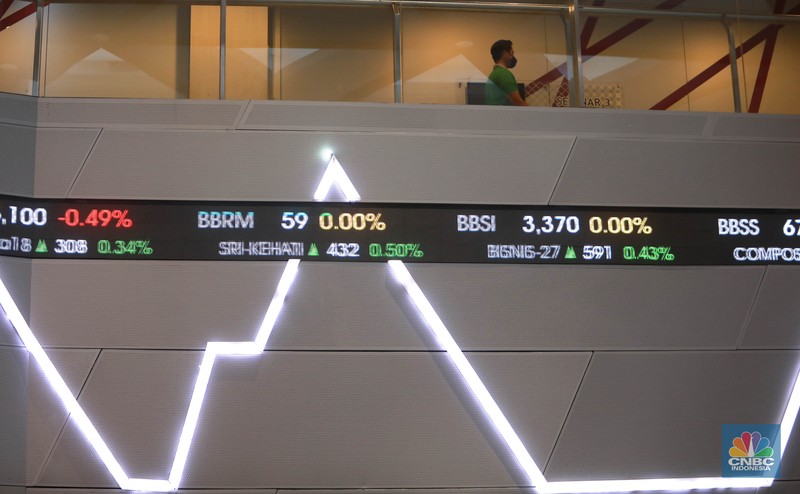 Layar digital pergerakan Indeks Harga Saham Gabungan (IHSG) di Gedung Bursa Efek Indonesia, Jakarta, Rabu (10/5/2023). (CNBC Indonesia/Muhammad Sabki) Layar digital pergerakan Indeks Harga Saham Gabungan (IHSG) di Gedung Bursa Efek Indonesia, Jakarta, Rabu (10/5/2023). (CNBC Indonesia/Muhammad Sabki)