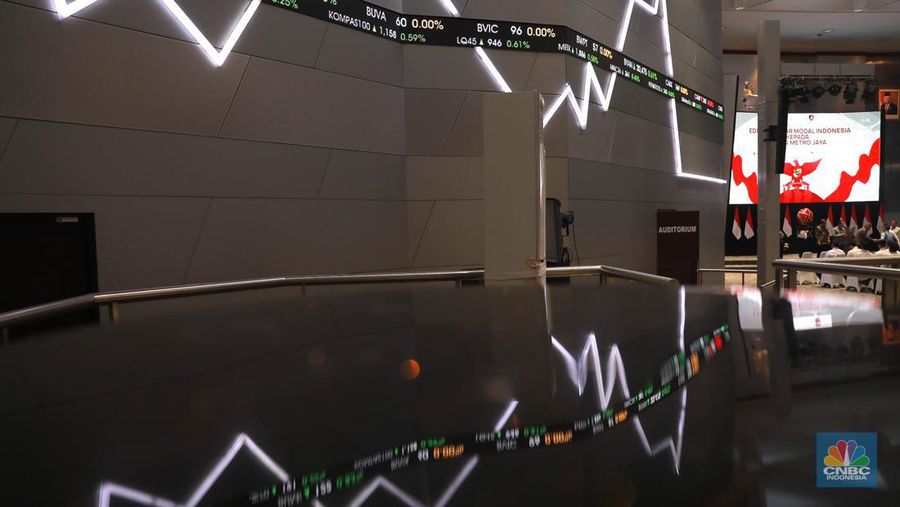 Layar digital pergerakan Indeks Harga Saham Gabungan (IHSG) di Gedung Bursa Efek Indonesia, Jakarta, Rabu (10/5/2023). (վ/Muhammad Sabki)