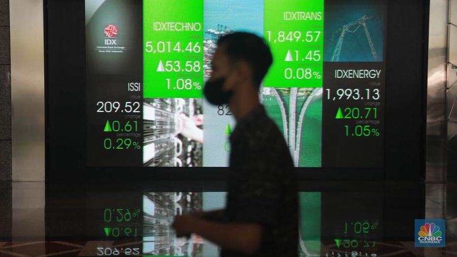 Layar digital pergerakan Indeks Harga Saham Gabungan (IHSG) di Gedung Bursa Efek Indonesia, Jakarta, Rabu (10/5/2023). (վ/Muhammad Sabki)