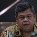 Kepala BPKP Muhammad Yusuf Ateh dalam konferensi pers kerugian perkara BTS di gedung Kejaksaan Agung, Jakarta, Senin (15/5/2023).  (CNBC Indonesia/Tri Susilo)