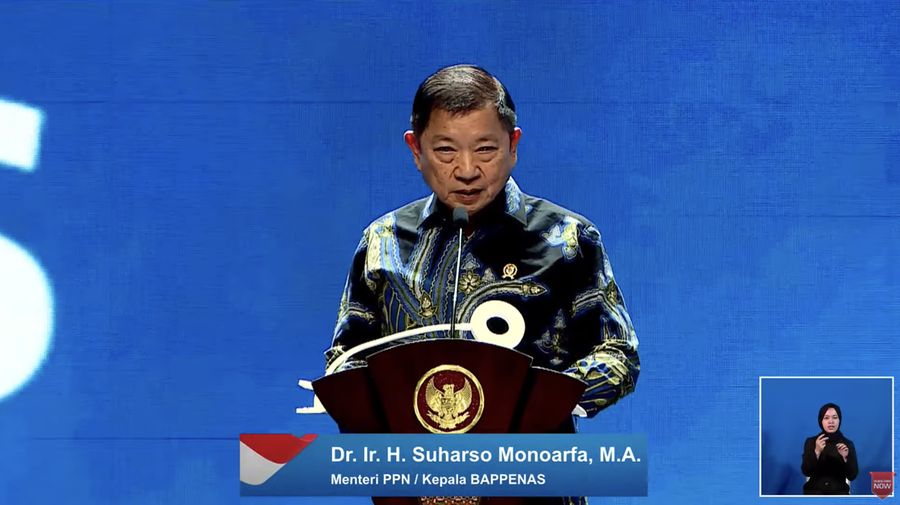 Menteri PPN / Kepala Bappenas Suharso Monoarfa dalam Musrenbangnas RKP 2024 dan Peluncuran Proyeksi Penduduk 2020-2050. (Tangkapan Layar Youtube Bappenas RI)