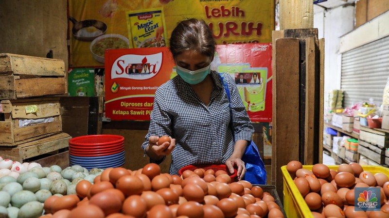Penjual menata telur ayam di Pasar Tebet, Jakarta Selatan, Selasa (16/5/2023). Penjual menata telur ayam di Pasar Tebet, Jakarta Selatan, Selasa (16/5/2023). (CNBC Indonesia/Faisal Rahman)