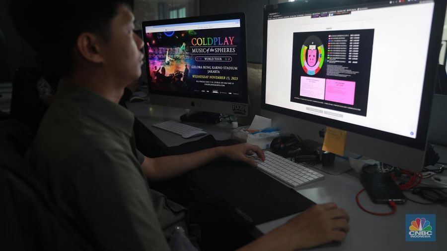 Ilustrasi War Tiket Coldplay. (CNBC Indonesia/Muhammad Sabki)