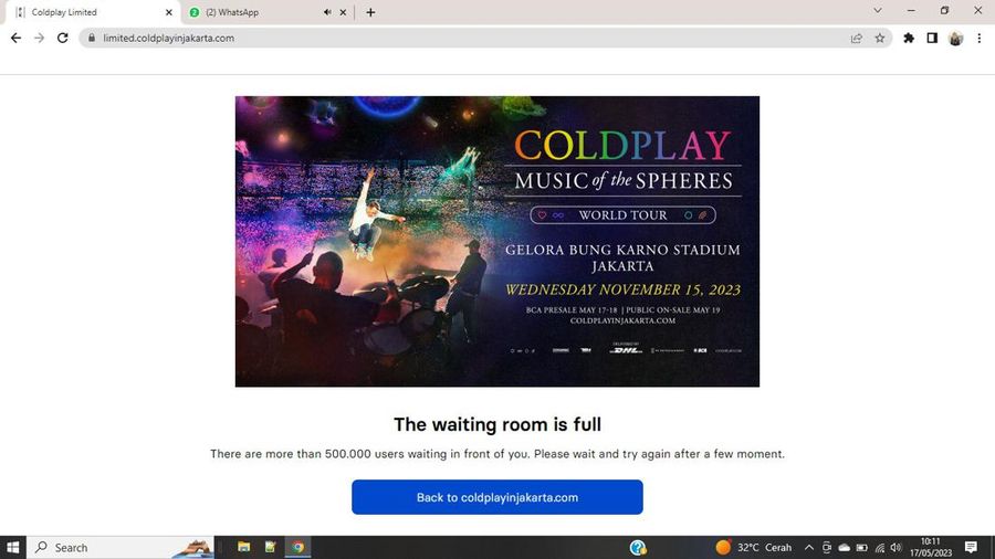 screenshot war tiket Coldplay