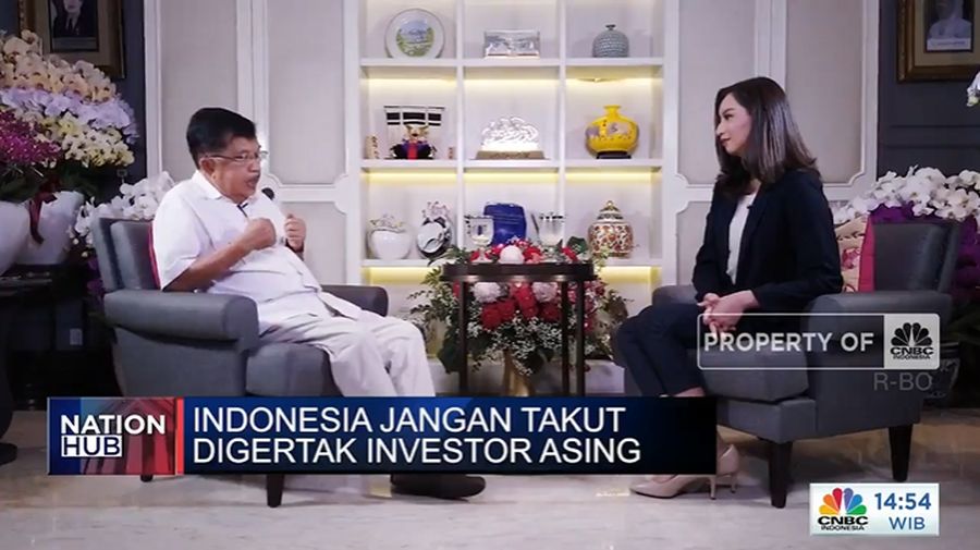 Wakil Presiden Ke-10 dan 12 RI, Jusuf Kala dalam program Today Nation Hub di CNBC Indonesia. (Tangkapan Layar CNBC Indonesia TV)