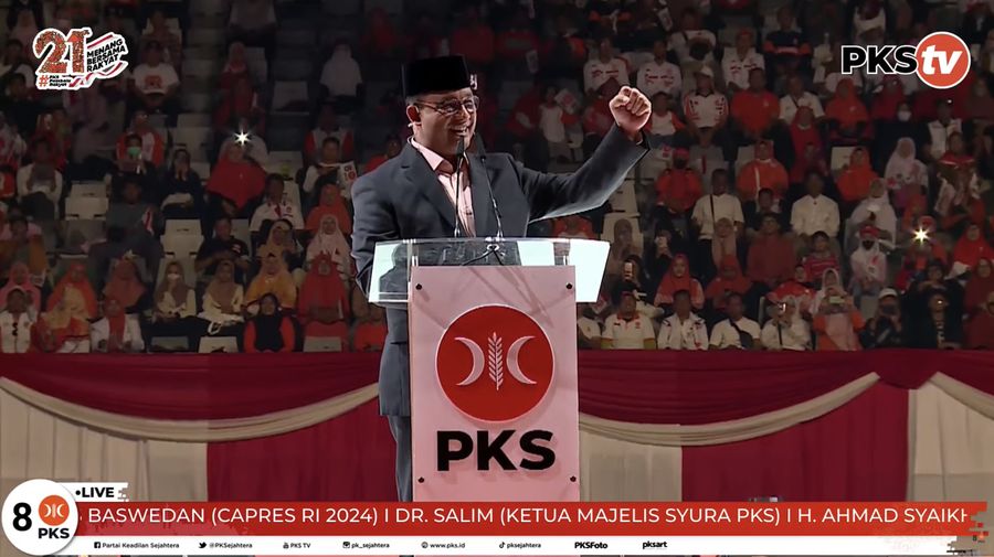 Calon Presiden RI 2024 Anies Baswedan dalam Puncak MILAD KE-21 PKS. (Tangkapan Layar Youtube PKSTV)