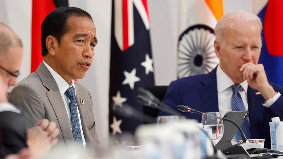 U.S. President Joe Biden and Indonesia's President Joko Widodo attend a Partnership for Global Infrastructure and Investment event during the G7 summit, at the Grand Prince Hotel in Hiroshima, Japan, May 20, 2023. REUTERS/Jonathan Ernst