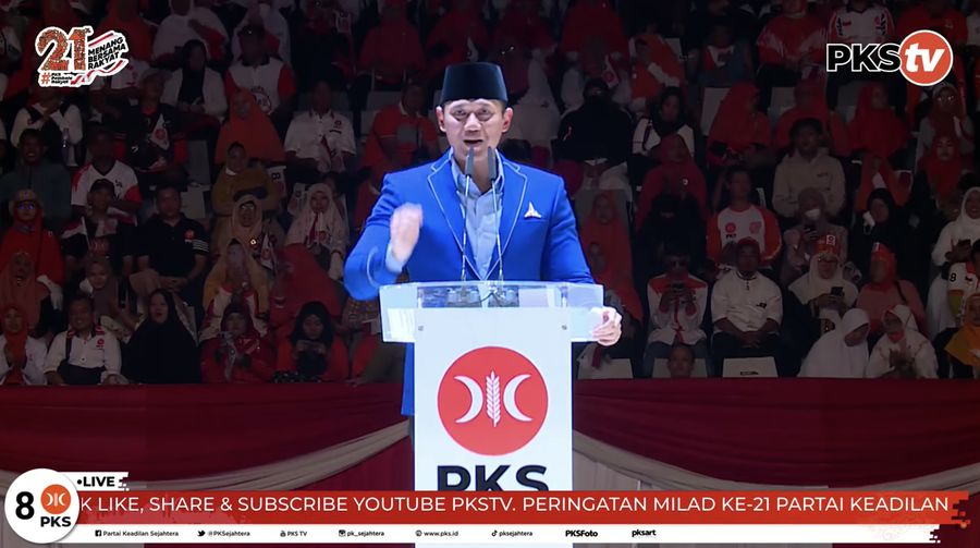 Ketua Umum Partai Demokrat, Agus Harimurti Yudhoyono dalam Puncak MILAD KE-21 PKS. (Tangkapan Layar Youtube PKSTV)