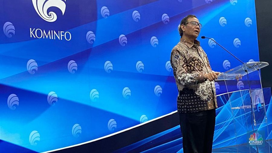 Konferensi Pers Kominfo di Kantor Kominfo, Jakarta, Senin (22/5/2023). (CNBC Indoensia/Novina Putri Bestari)
