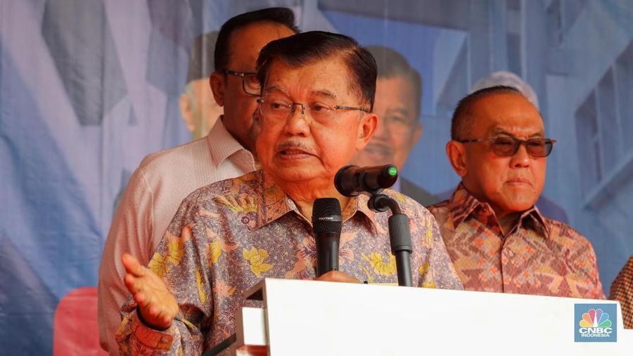 Ketua Dewan Pembina Yayasan Wakaf Paramadina Dr. (HC) Drs. H.M. Jusuf Kalla dalam acara pembangunan Gedung A Universitas Paramadina Kampus Cipayung, Jakarta Timur, Selasa (23/5/2023). (²©²ÊÍøÕ¾/Faisal Rahman)