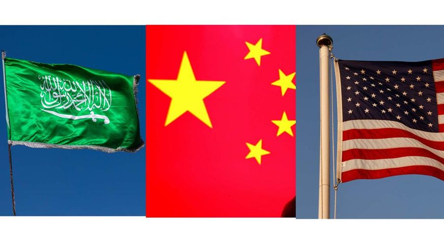 Ilustrasi bendera Arab Saudi, China dan Arab Saudi