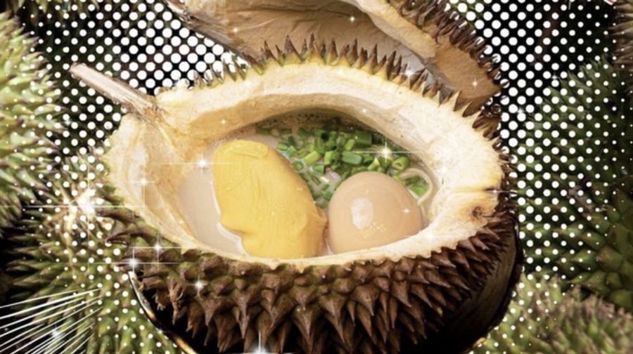 Restoran Jepang di Malaysia menyajikan ramen dalam durian utuh lengkap dengan daging buah tersebut. Instagram/@menyashishido