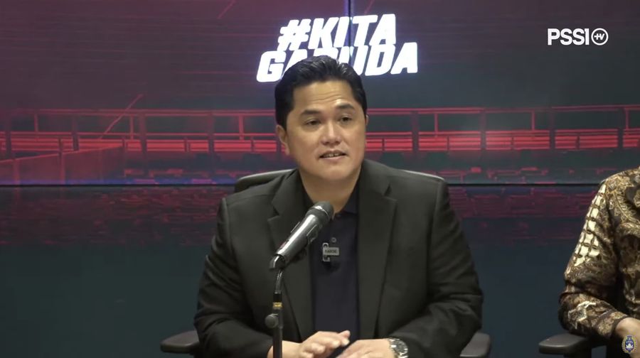 Ketua Umum PSSI Erick Thohir dalam Press Conference terkait Tiket FMD Indonesia Vs Argentina. (Tangkapan Layar Youtube PSSI)