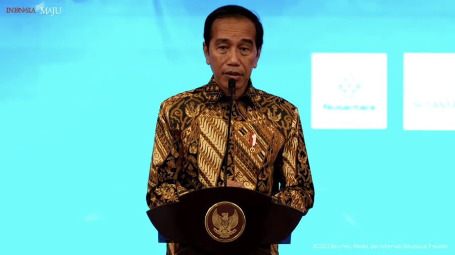 Presiden Joko Widodo saat Peluncuran Logo Nusantara, Istana Negara, 30 Mei 2023. (Tangkapan Layar Youtube Sekretariat Presiden)