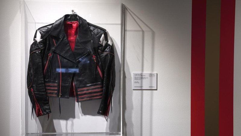 NEW YORK, NEW YORK - JUNE 01: A view of the sign and the MTV Music Award Moonman for Best Video from a Film from 1992 are seen at Sotheby's unveils Freddie Mercury's handwritten working lyrics at Sotheby's on June 01, 2023 in New York City. (Photo by John Lamparski/Getty Images)