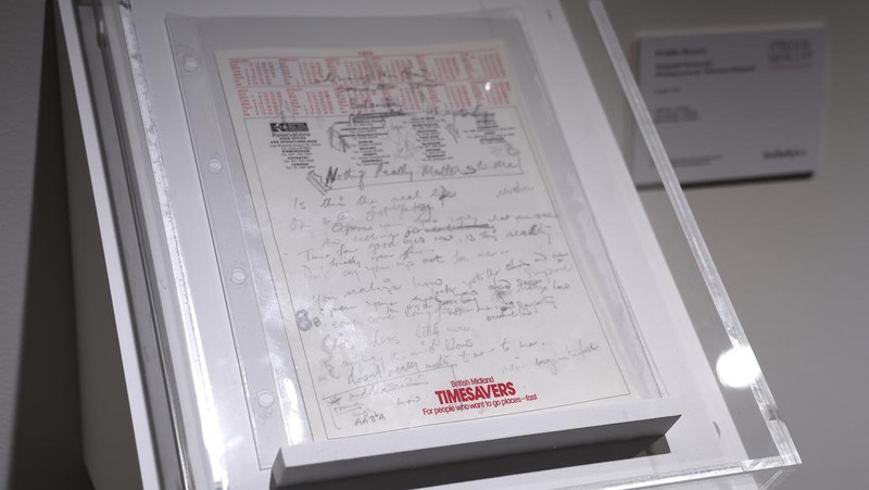 NEW YORK, NEW YORK - JUNE 01: A view of the sign and the MTV Music Award Moonman for Best Video from a Film from 1992 are seen at Sotheby's unveils Freddie Mercury's handwritten working lyrics at Sotheby's on June 01, 2023 in New York City. (Photo by John Lamparski/Getty Images)