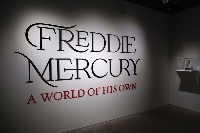 1495197155 NEW YORK, NEW YORK - JUNE 01: A view of the sign and the MTV Music Award Moonman for Best Video from a Film from 1992 are seen at Sotheby's unveils Freddie Mercury's handwritten working lyrics at Sotheby's on June 01, 2023 in New York City. (Photo by John Lamparski/Getty Images)