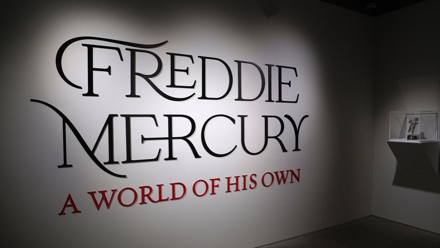 NEW YORK, NEW YORK - JUNE 01: A view of the sign and the MTV Music Award Moonman for Best Video from a Film from 1992 are seen at Sotheby's unveils Freddie Mercury's handwritten working lyrics at Sotheby's on June 01, 2023 in New York City. (Photo by John Lamparski/Getty Images)