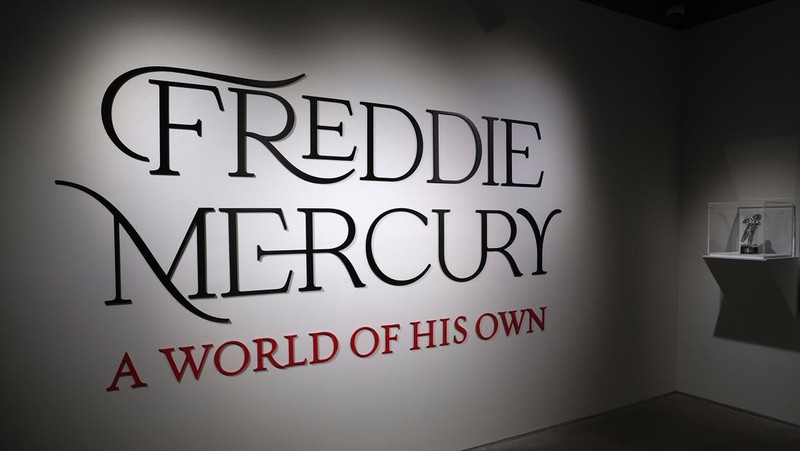 NEW YORK, NEW YORK - JUNE 01: A view of the sign and the MTV Music Award Moonman for Best Video from a Film from 1992 are seen at Sotheby's unveils Freddie Mercury's handwritten working lyrics at Sotheby's on June 01, 2023 in New York City. (Photo by John Lamparski/Getty Images)
