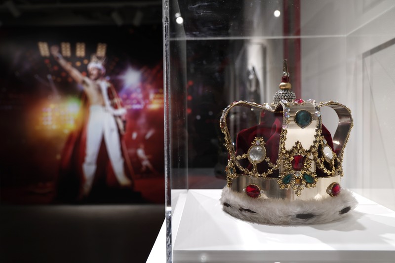 NEW YORK, NEW YORK - JUNE 01: A view of the sign and the MTV Music Award Moonman for Best Video from a Film from 1992 are seen at Sotheby's unveils Freddie Mercury's handwritten working lyrics at Sotheby's on June 01, 2023 in New York City. (Photo by John Lamparski/Getty Images)
