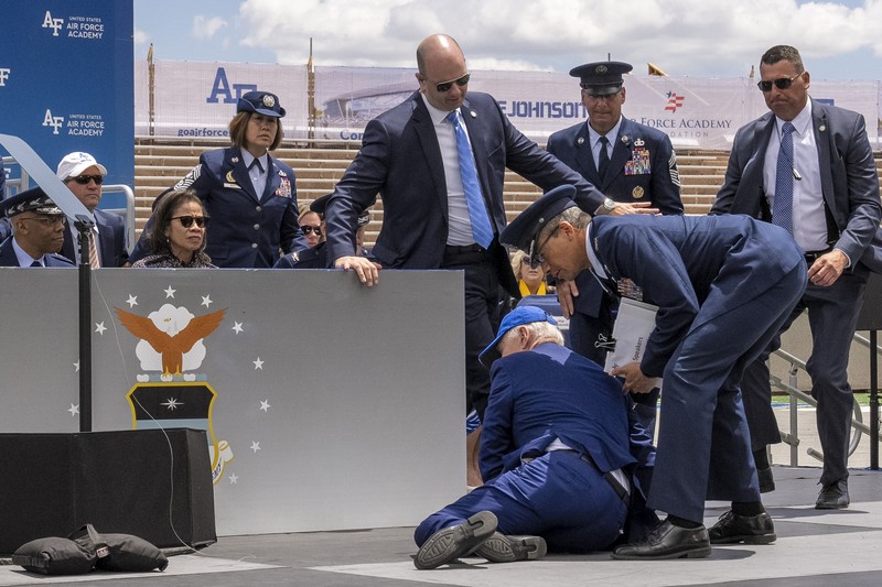 A cadet receives her diploma and shakes hands with President Joe Biden during the United States Air Force Academy graduation ceremony, Thursday, June 1, 2023, at Air force Academy, Colo. (AP Photo/John Leyba)
