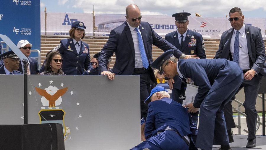 A cadet receives her diploma and shakes hands with President Joe Biden during the United States Air Force Academy graduation ceremony, Thursday, June 1, 2023, at Air force Academy, Colo. (AP Photo/John Leyba)