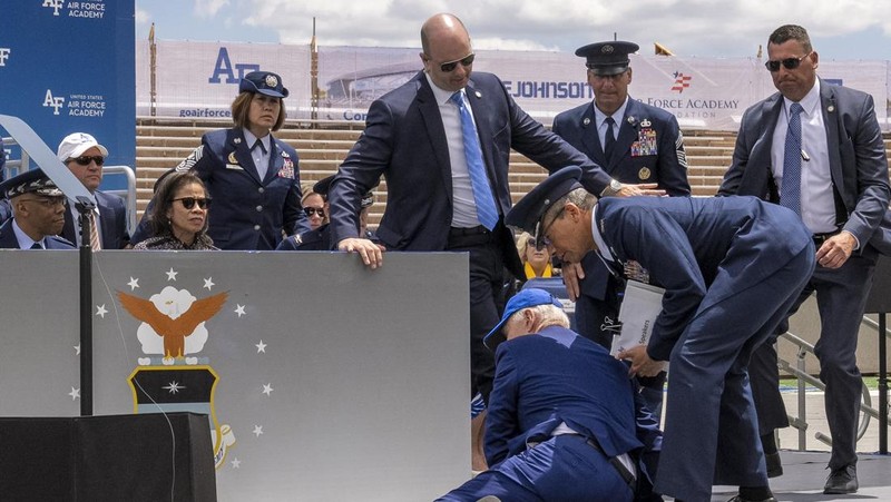 A cadet receives her diploma and shakes hands with President Joe Biden during the United States Air Force Academy graduation ceremony, Thursday, June 1, 2023, at Air force Academy, Colo. (AP Photo/John Leyba)