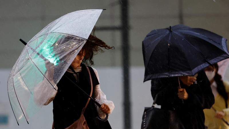 Pedestrians holding umbrellas make their way in the heavy rain in Tokyo, Japan, June 2, 2023. REUTERS/Kim Kyung-Hoon