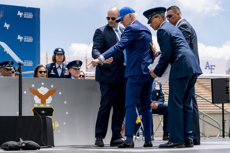Biden Air Force Graduation A cadet receives her diploma and shakes hands with President Joe Biden during the United States Air Force Academy graduation ceremony, Thursday, June 1, 2023, at Air force Academy, Colo. (AP Photo/John Leyba)
