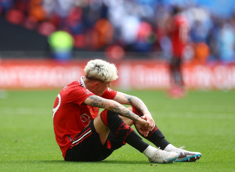 Ekspresi Alejandro Garnacho saat laga final Piala FA melawan Manchester CIty. Ekspresi Alejandro Garnacho saat laga final Piala FA melawan Manchester CIty. (Action Images via Reuters/Paul Childs)